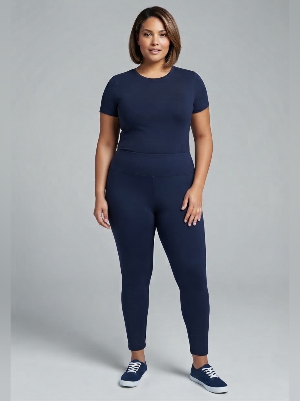 Classic Concepts Plus Fleece Lined Pull On Navy Blue High-Waist Leggings